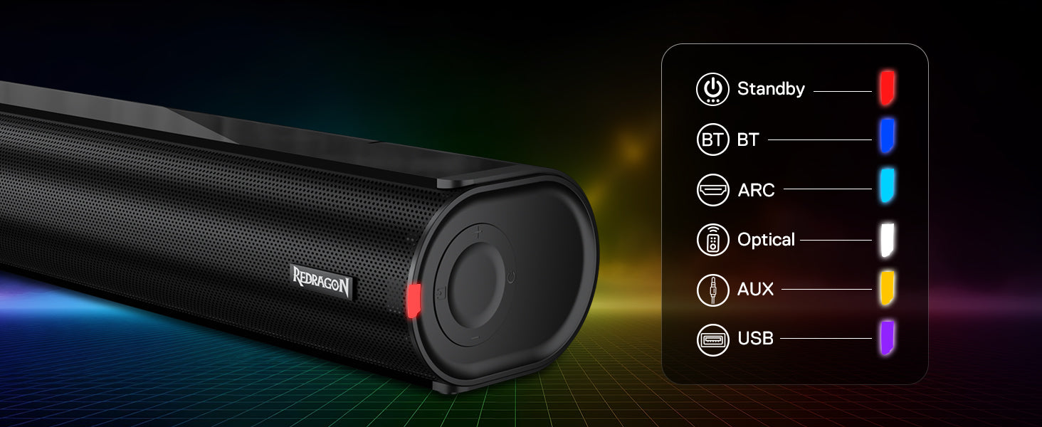 Redragon GS821 Computer Soundbar - Hi-Fi Stereo PC Speaker with BT 5.3, Optical/HDMI ARC/AUX/USB Port, 3 EQ Modes,