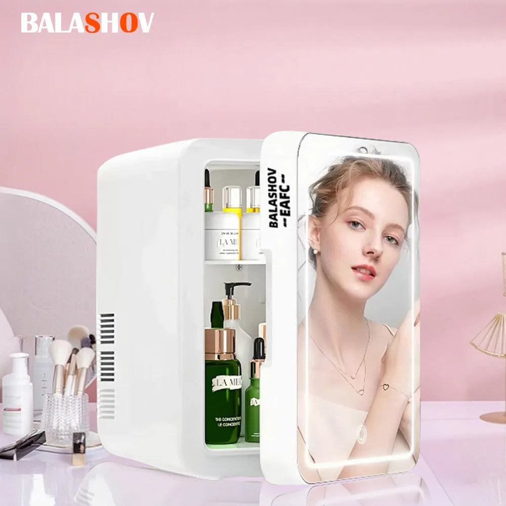 4L Mini Refrigerator Multifunction Cosmetics Cosmetic Dormitory Cooler Fridge Dual-use for Home Car Small Portable Fridge Mirror Main image