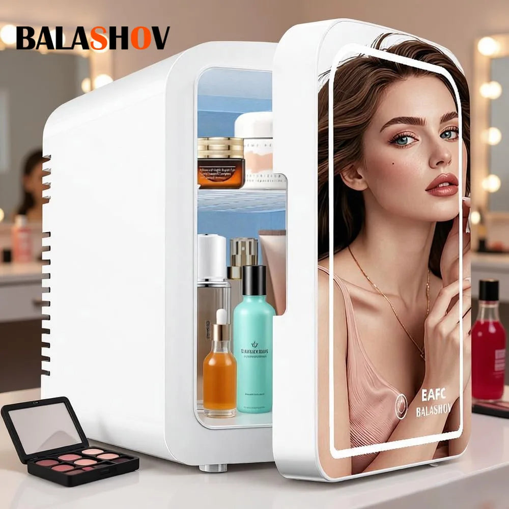Mirror Car Refrigerator Home Small Fridge Mask For Makeup Cosmetics Home Refrigerator Cooling With LED Light Refrigerator For Makeup 4L/6L EU Main image