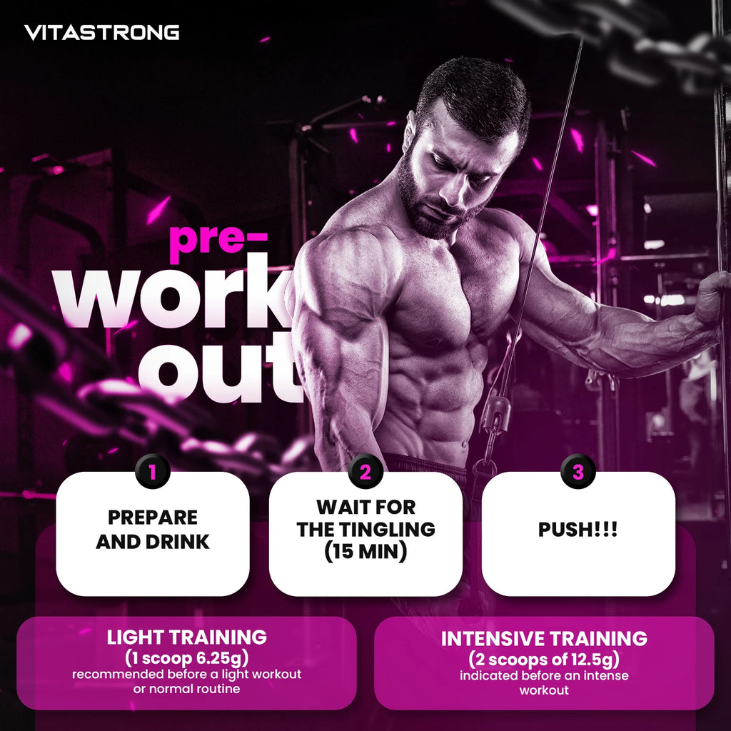 Pre-Workout Powerful 300g - Vegan Supplement with L-Citrulline, Beta-Alanine, Caffeine, Taurine, AstraGin, Panax Notoginseng, Vitastrong (24 Portions, Berries Flavor) - Made in Italy, Preworkout Supplement Powder