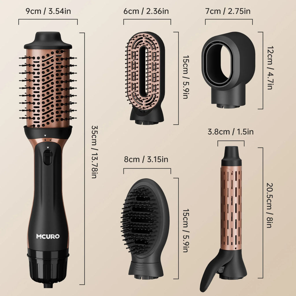 Professional 5-in-1 Hot Air Brush Set, Ionic Technology, 1200W Hair Dryer Styler Tool, 4 Heat Settings, 360° Swivel Cord