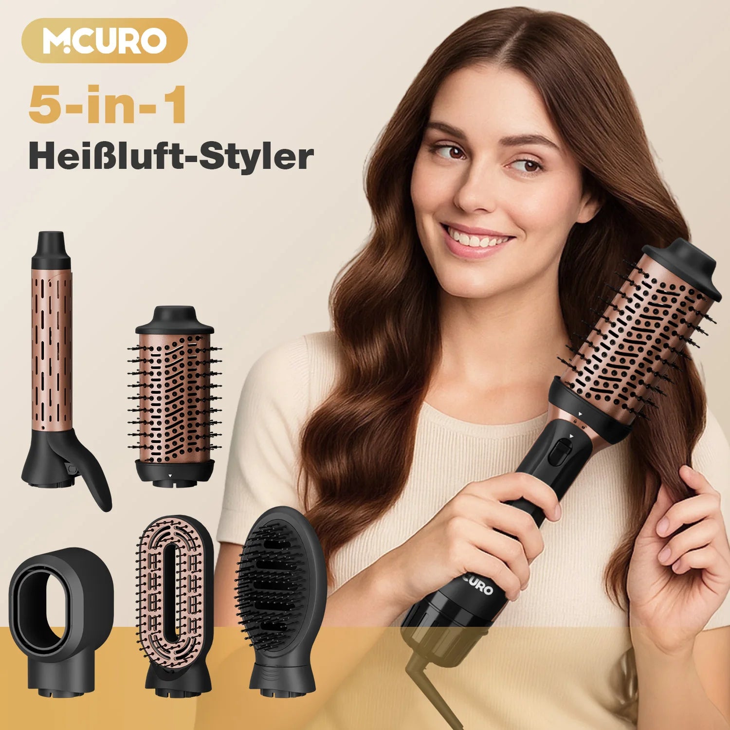 Professional 5-in-1 Hot Air Brush Set, Ionic Technology, 1200W Hair Dryer Styler Tool, 4 Heat Settings, 360° Swivel Cord Main image
