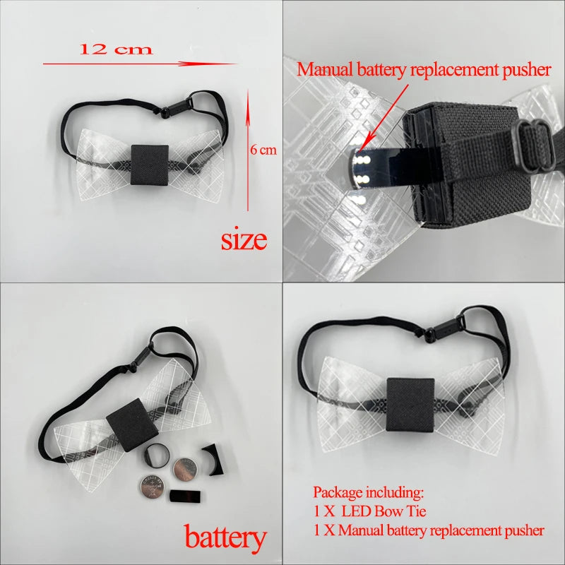 Luminous Bow Tie Neon Light Trendy Costume Accessories Glowing Acrylic LED Tie For Halloween Cosplay Costume Music Dancing