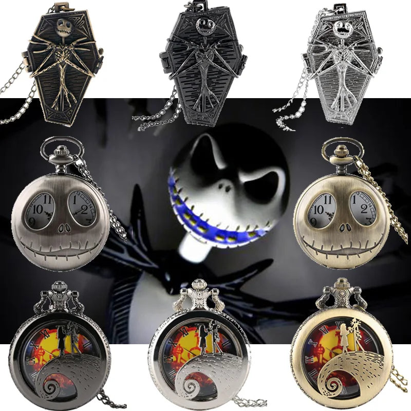 Retro Skull Punk Chain Necklace Quartz Pocket Watch Jack Pendant Retro Bronze Jewelry Fob Necklace Watches for Men Women Kids Main image
