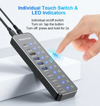 RSHTECH 10 in 1 USB C Hub 10Gbps USB-C with Individual Touch Switches Multiport Splitter Docking Station for MacBook Laptops PC