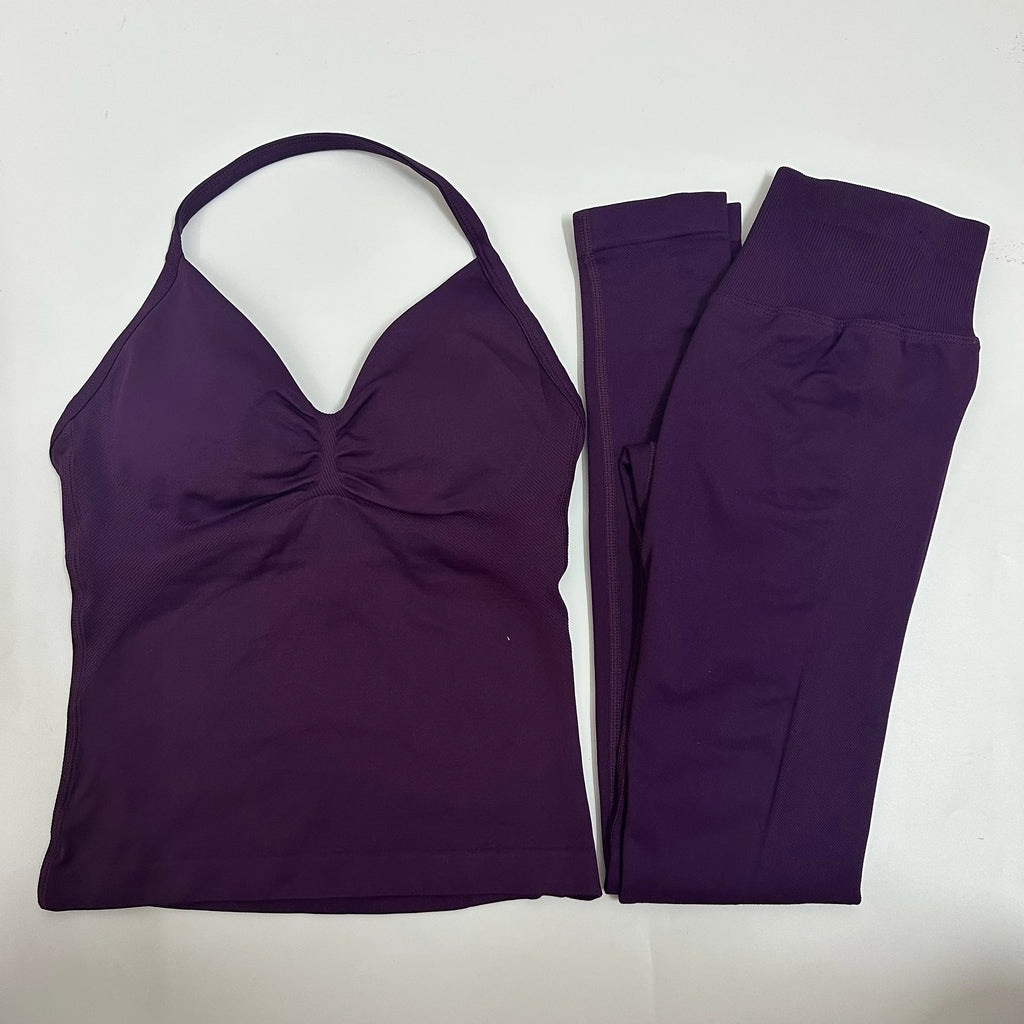 2 Pieces Set Yoga Leggings Set Women Backless Tank Tops High Waist Scrunch Gym Suit Fitness Clothes Outfit Yoga Set