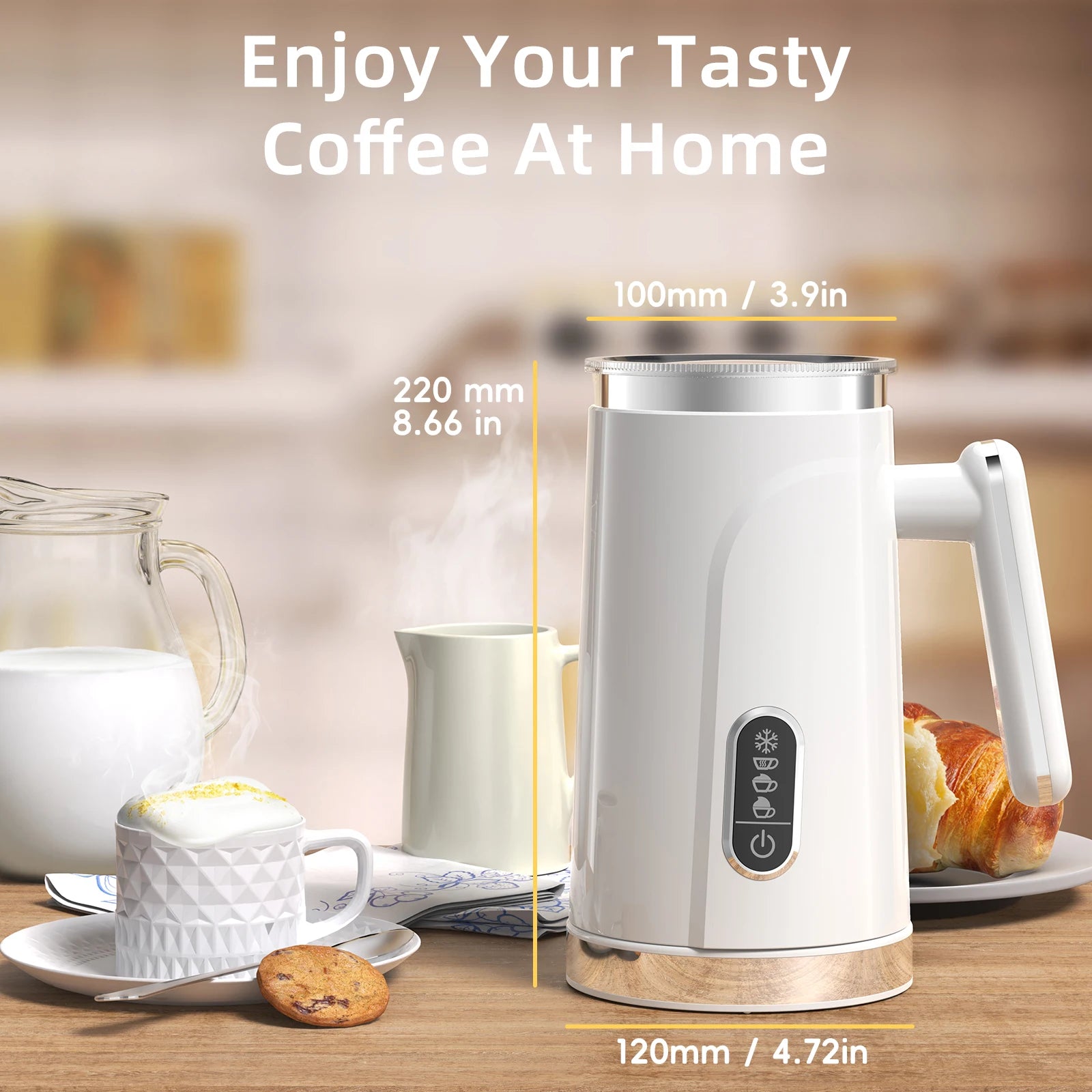 BioloMix 5-in-1 Smart Milk Frother w/LED Touch Display, Style Foam for Coffee & Lattes,Hot And Cold Foam Maker