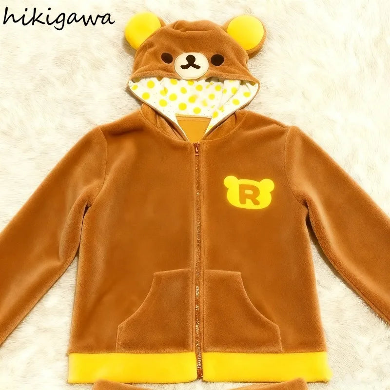 2025 Ropa Mujer Japanese Hoodies Jackets Women's Clothing Bear Ear Hooded Zipper Sweatshirts Fashion Casual Cute Hoodie Tops