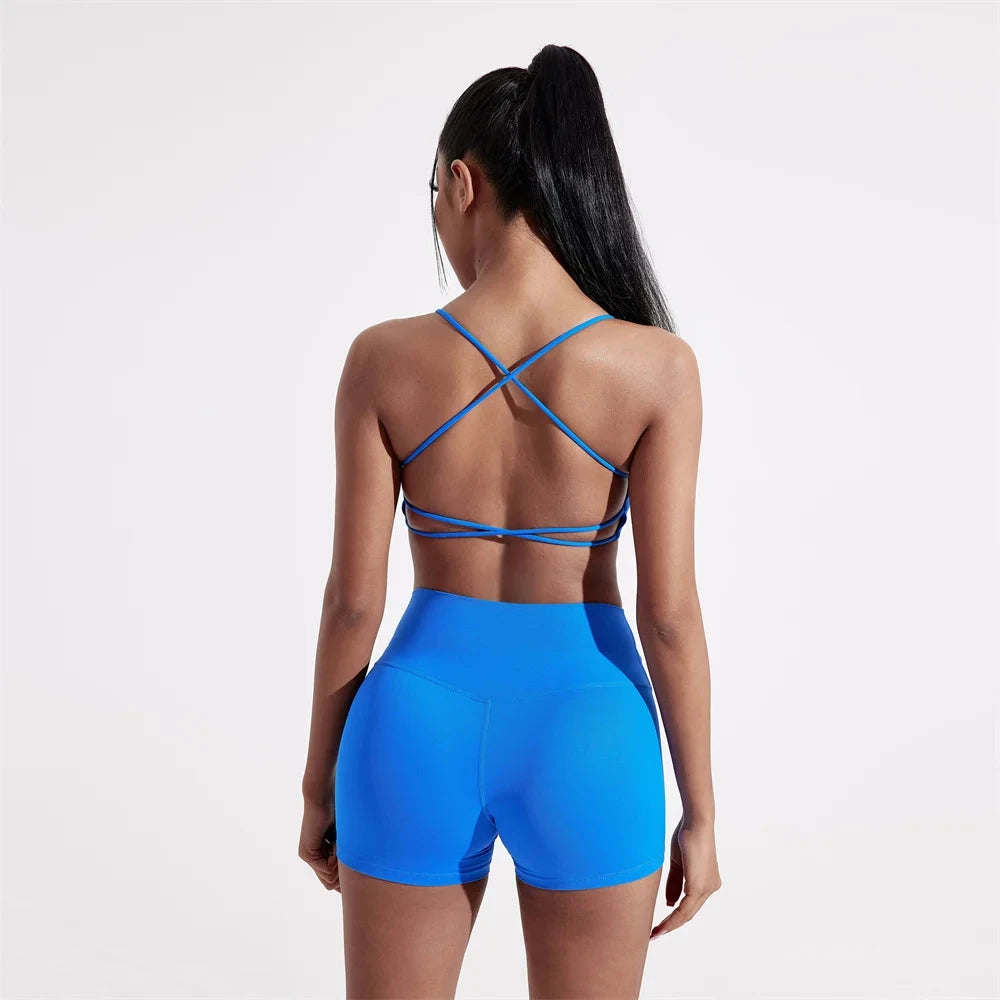 Solid Color underwear Cross Back Women Fitness Sports Bra Top Yoga Comprehensive Training Jog Chest Pad Spaghetti Strap Beauty