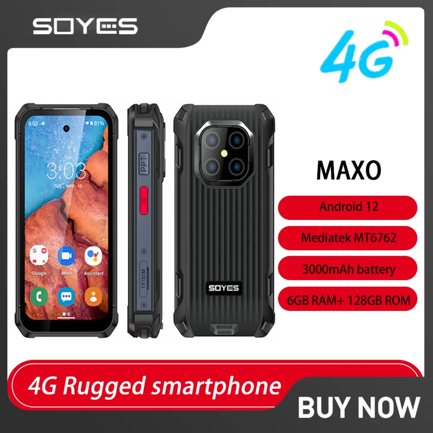 SOYES MAXo 4G Mini Rugged Smartphone 3.88“ IPS Screen IP68 Android12 6GB +128GB Small Phone 3000mAh Face ID Unlock Mobile Phone Main image