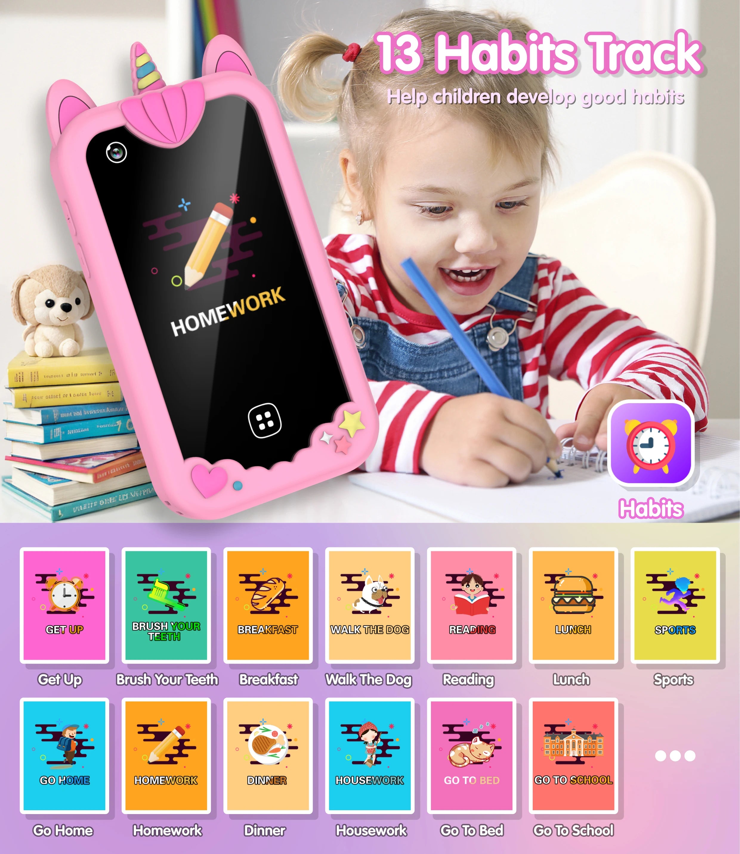 Kids Smart Phone for Girls Boys Kids Cell Phone Toys Dual Camera Music Player 17 Games Toddler Learning Phone For Birthday Gifts