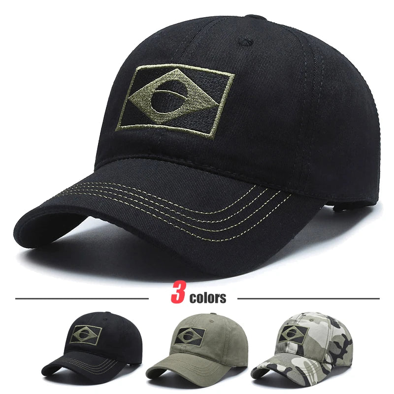 Unisex Brazilian Flag Embroidery Tactical Baseball Cap Classic Fashion Men and Women Outdoor Leisure Sports Summer Sunshade Hat Main image