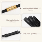 Adjustable Women’s Skinny Thin Belt, Classic Solid Color Genuine Leather Waistband for Trendy Coats and Dresses