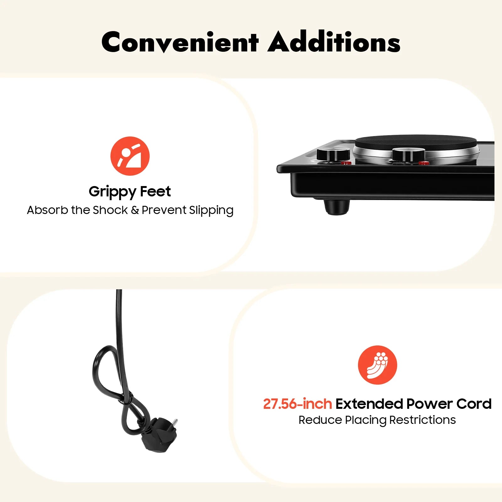 2500W Double-Burner Electric Stove Electric Hob Cooker with 2 Plate Adjustable Firepower 220-240V for Cooking Food