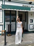 Women White Striped Wide Leg Pants Summer Loose Straight Leg Trousers Slimming Floor-length Casual Long Pants for Daily Wear