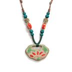 Handmade Vintage Ceramic Necklace Retro craft pottery Ethnic Style Chinese Pendant Unique Women's Accessory  X840G