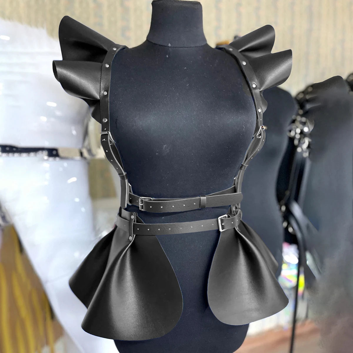 Leather Skirt Women's Belts Fashion Body Harness Belt Skirt With Ruffle Hem Gothic Style Waist &Shoulder Belt Clothing Accessory Main image