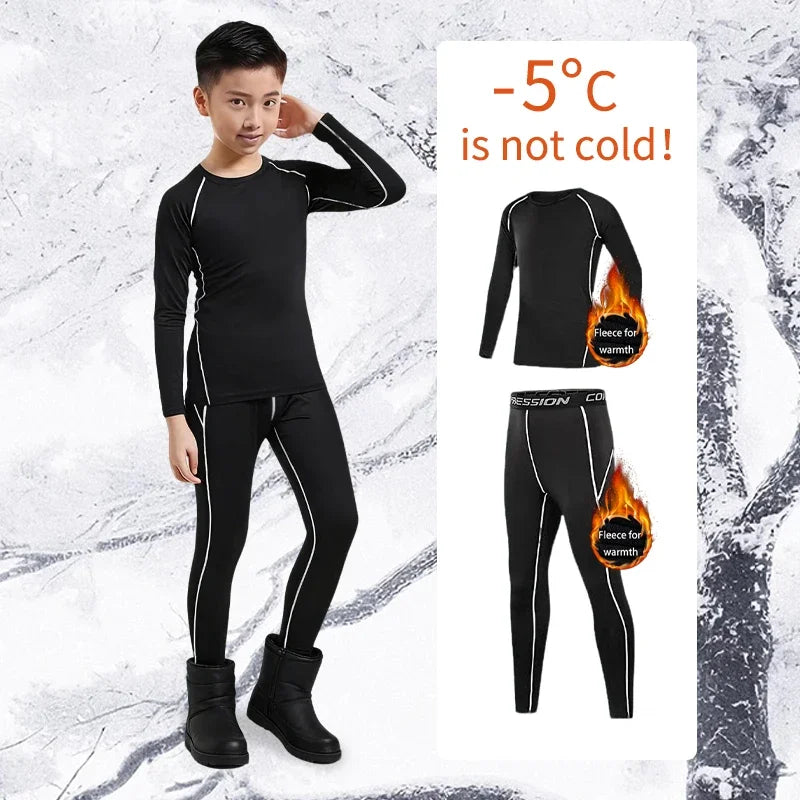Children's ski quick-dry winter training clothes, lined warm underwear, boys' football tight-fitting base sportswear Main image