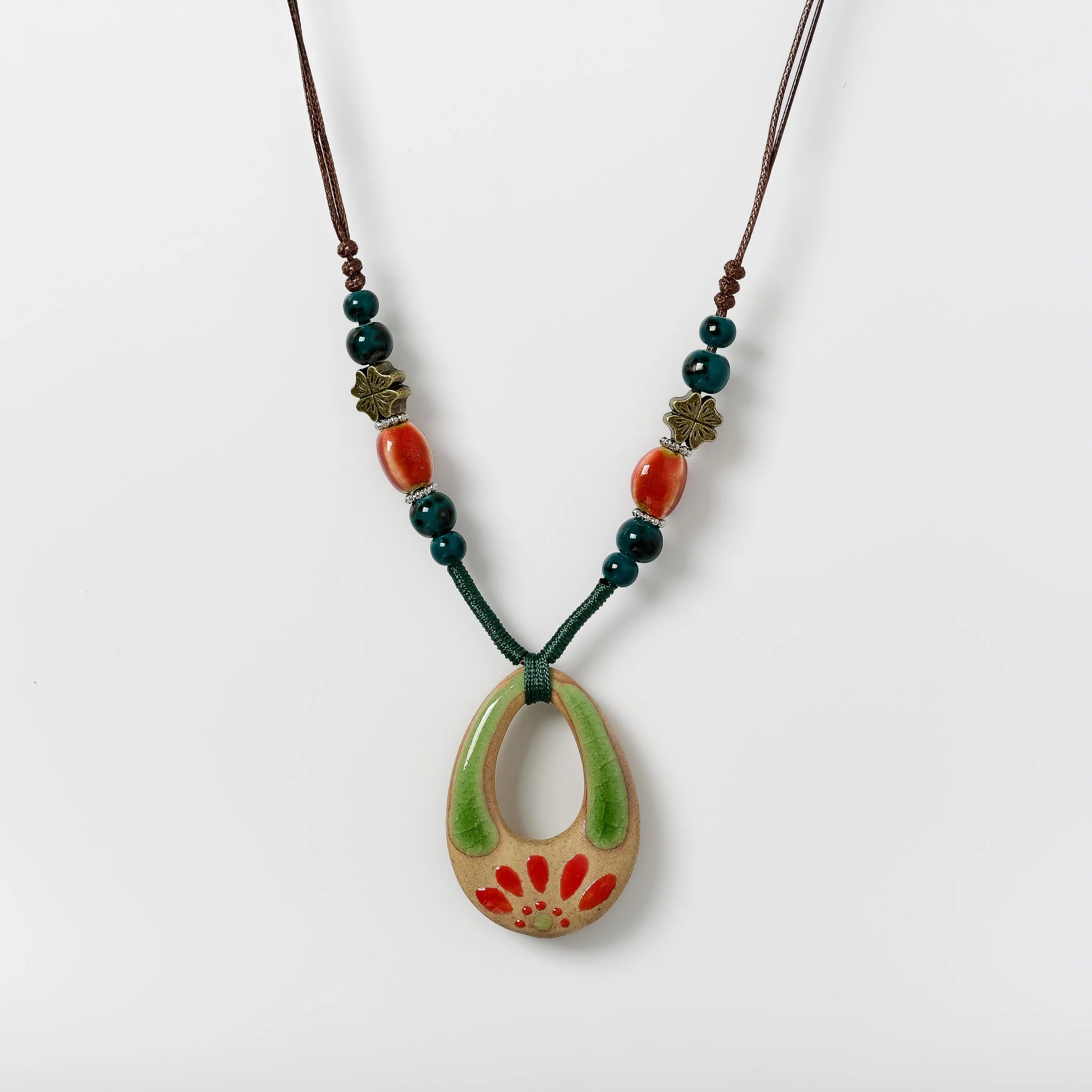 Handmade Vintage Ceramic Necklace Retro craft pottery Ethnic Style Chinese Pendant Unique Women's Accessory  X840G