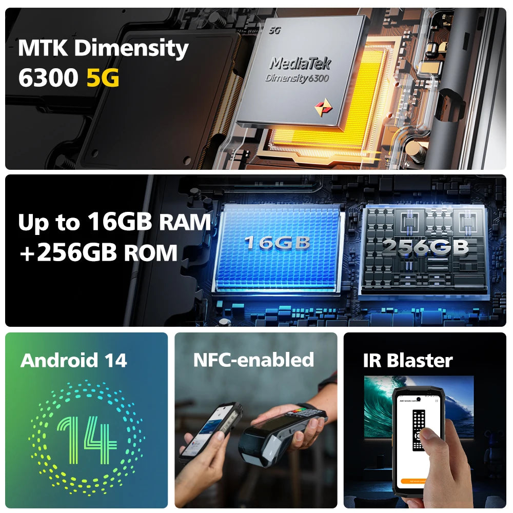 Ulefone Armor Mini 20 Pro 5G 4.7" Rugged Phone 64MP Night Camera  6200mAh Smartphone LED Light 16+256GB Android 14 Mobile phone