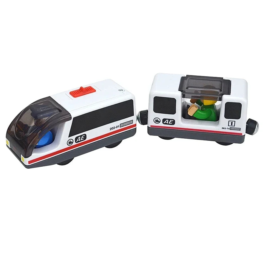 Magnetic Electric Train Car Locomotive Wooden Track Slot Diecast Railway With Two Carriages Train Wood Kid Toy Biro Leduo Track