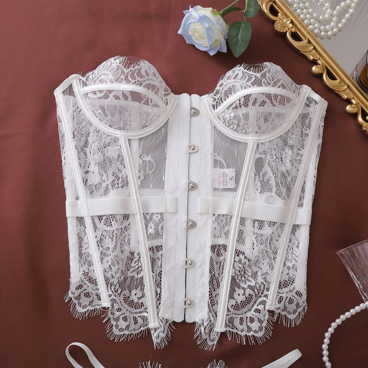 Ellolace Palace Women's Lingerie Sets Willowy Corset Thong 2PC Set Sexy Hot Strapless Lace Fancy Deep V-neck Women Underwear