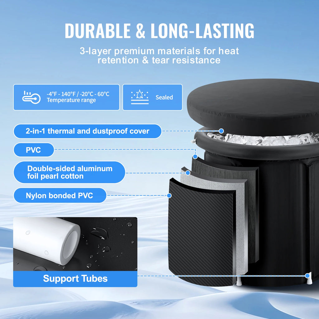 SucceBuy Ice Bath Tub Cold Water Therapy Plunge Tub for Athletes Outdoor Ice Barrel Plunge Pool Inflatable Folding Bathtub