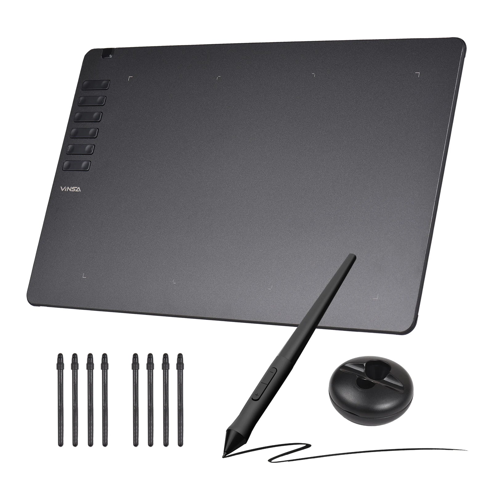 VINSA T1161 Graphics Drawing Tablet Ultra-thin Art Creation Sketch with Battery-free Stylus 8 Pen Nibs 8192 Levels Pressure