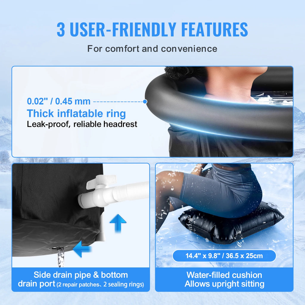 SucceBuy Ice Bath Tub Cold Water Therapy Plunge Tub for Athletes Outdoor Ice Barrel Plunge Pool Inflatable Folding Bathtub