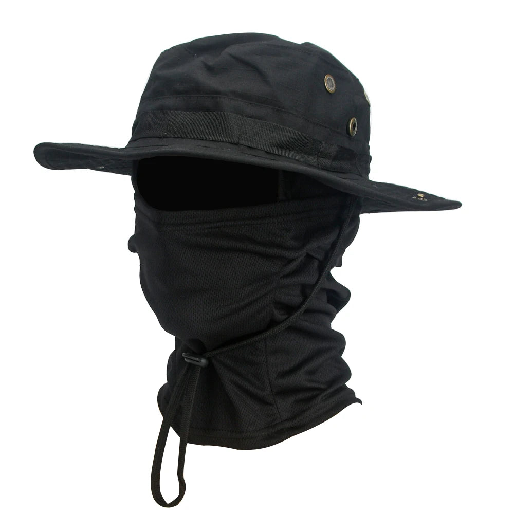 2Pcs/Set Men's Sun Protection Wide Brim Hat With Balaclava Mix Set Breathable Hunting Hat Outdoor Camping Hiking Fishing Cap Main image