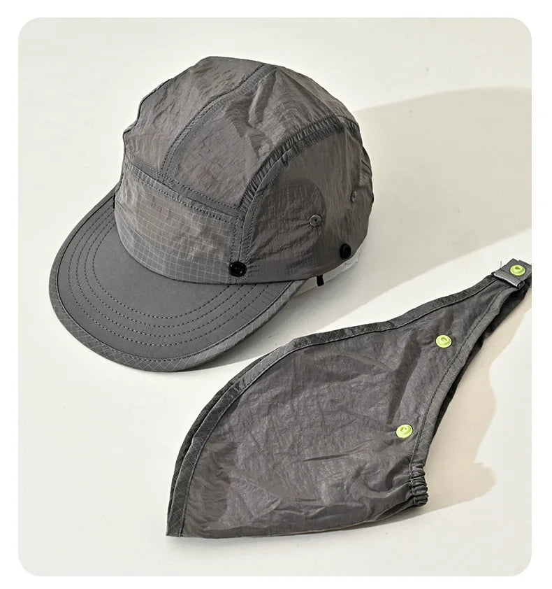 UPF50+ Sun Hat Detachable Neck Flap Quick Dry 5 Panel Camp Cap Outdoor Fishing Hiking Safari Hat Breathable Lightweight Unisex