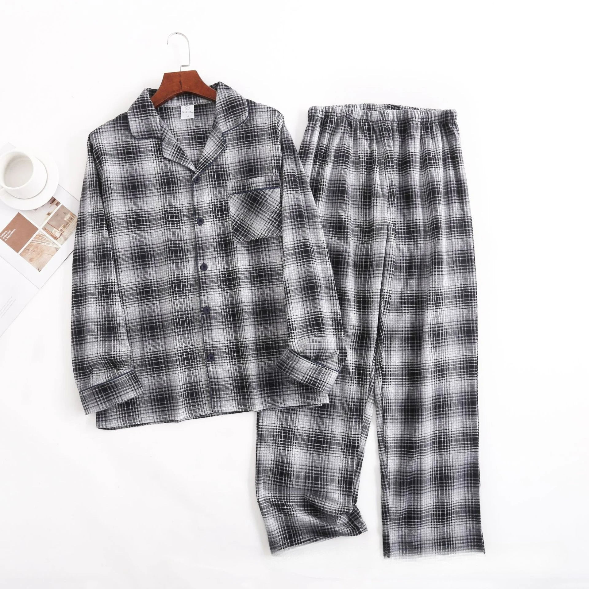 Men's Home Suits Long-sleeved Trousers Suits for Autumn and Winter Pijamas for Men Flannel Plaid Design Pajamas for Men