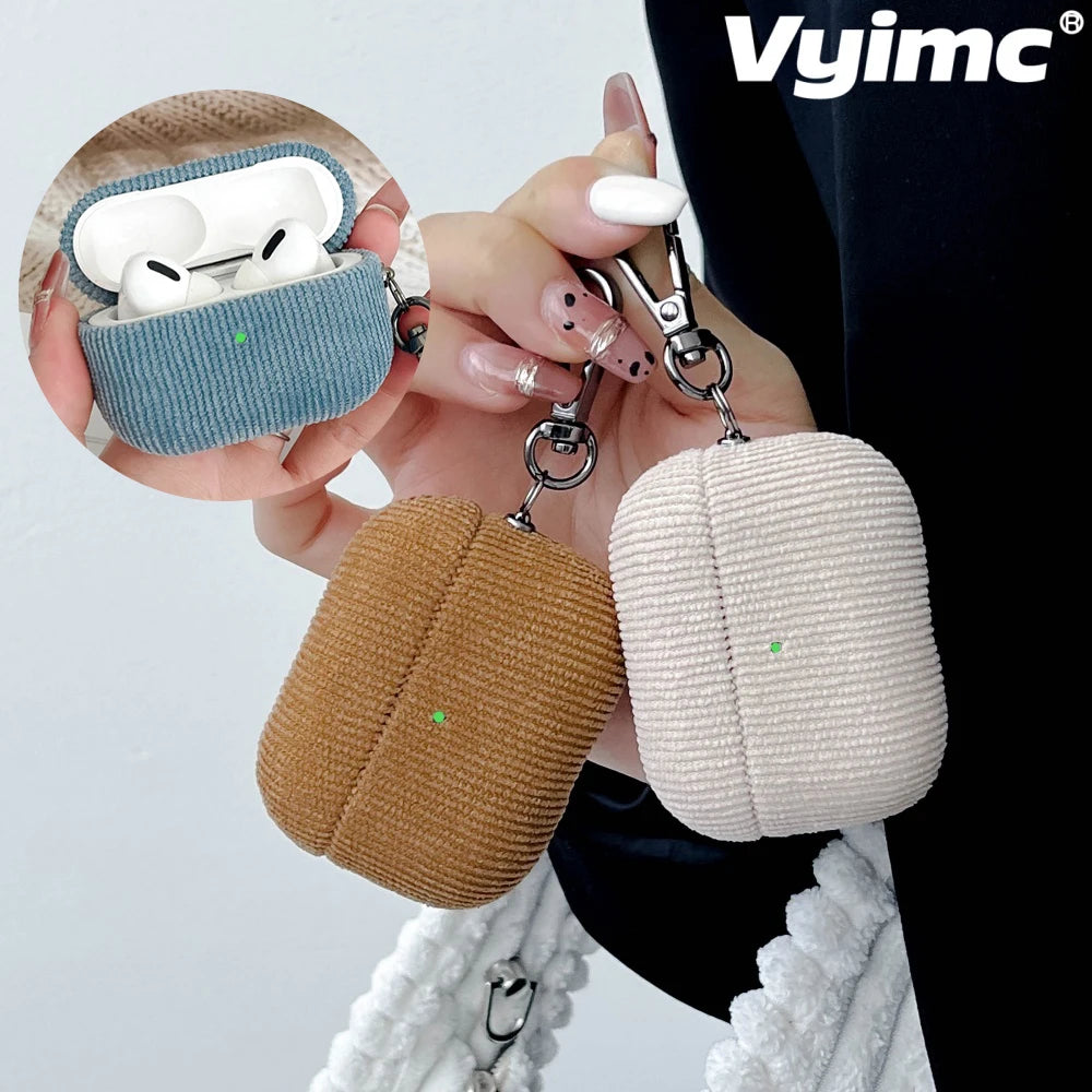 Winter Matte Corduroy Fabric Hook Earphone Case For Apple Airpods 1 2 3 4 Pro 3 2 Wireless Bluetooth Earphone Anti Scratch Cover Main image