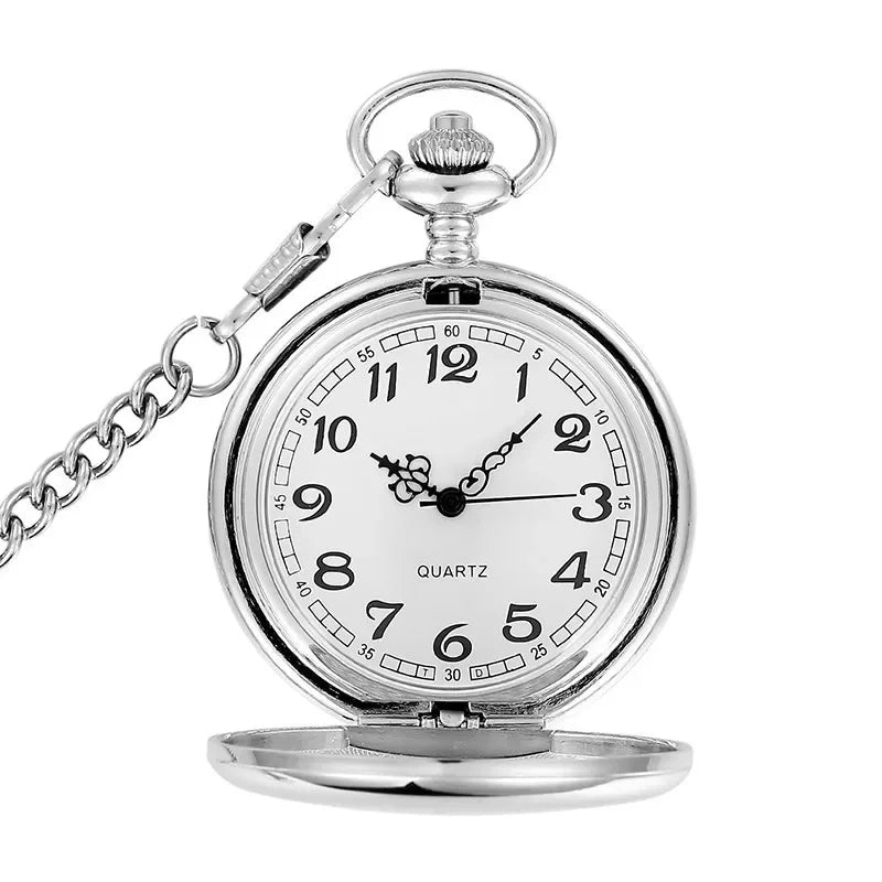 Silver Smooth Quartz Pocket Watch Mens Womens Necklace Clock Metal Stainless Steel Watches Pendant with Short Chain Gifts Main image