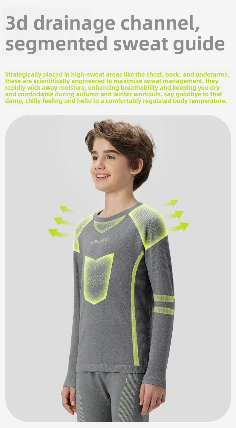 Kelme Children's Quick Drying Clothes Set Outdoor Running Sports Long Sleeve Knitted Training Base Shirt For Boys And Girls