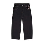 Vintage Low Waist Hip Hop Cherry Blossom Embroidered Jeans  Wide Leg Trousers Y2K Clothes Mens Womes Embroidered Baggy Jeans