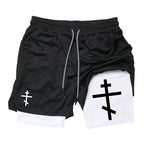 Print 2 in 1 Running Workout Shorts for Men Christian Gym Athletic Performance Shorts with Phone Pocket Towel Loop Activewear