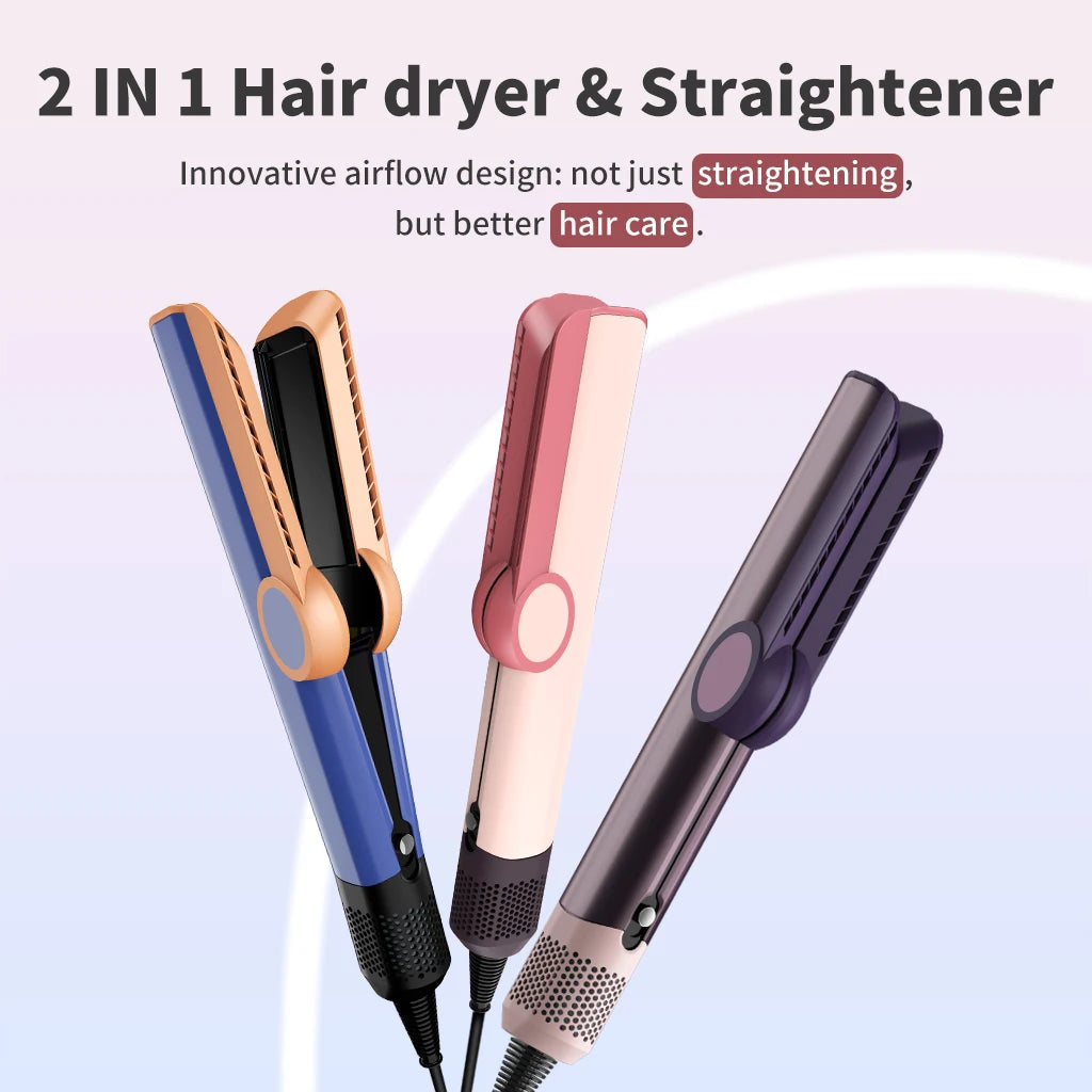 2-in-1 Hair Dryer and Flat Iron Dual Heat Negative Ion Hair Styler for Quick Drying and Straightening Travel Friendly Home Use Main image