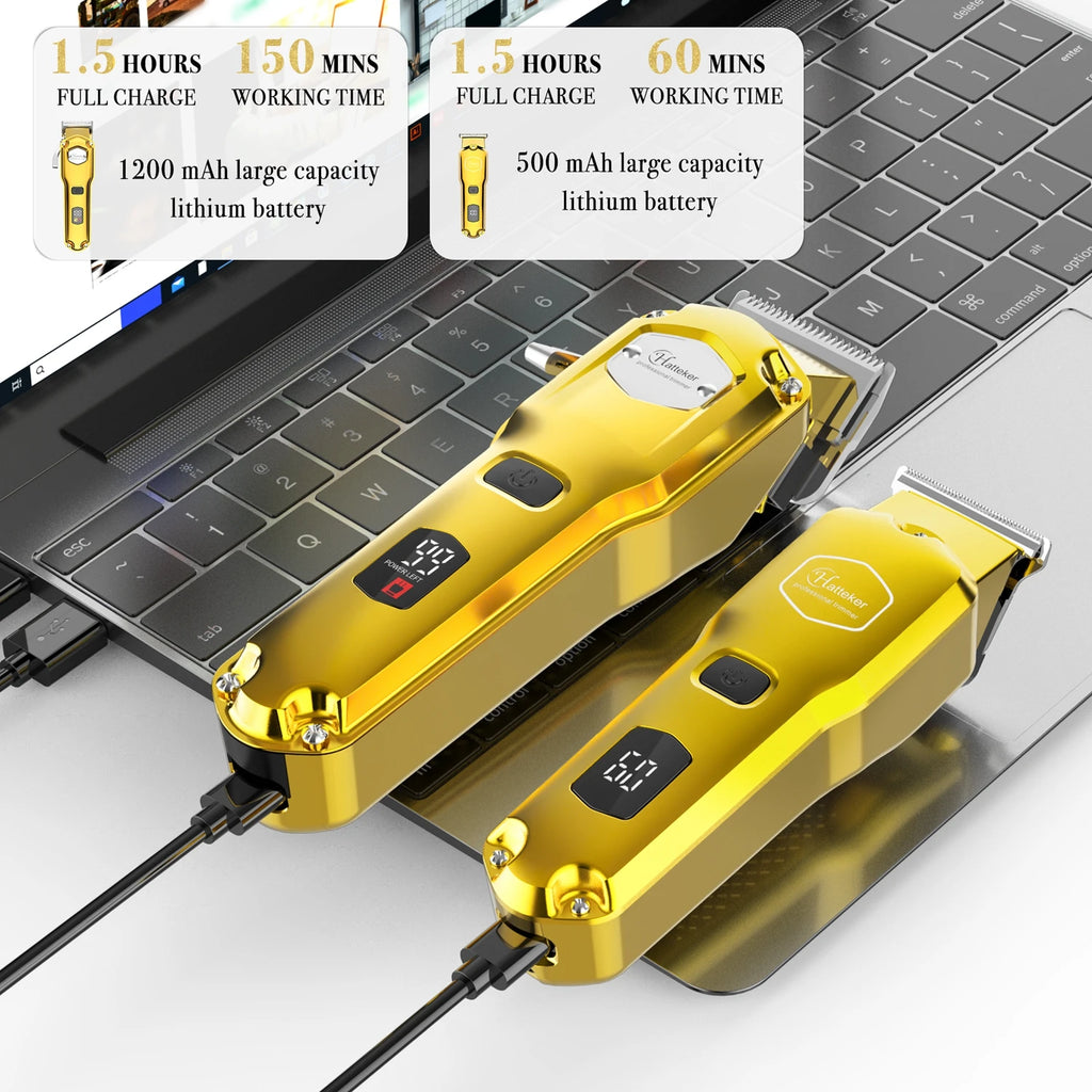 HATTEKER Professional Hair Clipper for Men Cordless Metal Barber Clipper and Trimmer Set Clipper for Hair Cutting Kit