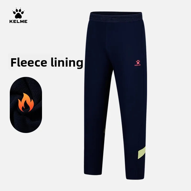Kelme Kids' Fleece-lined Sports Pants Football Training Pants Casual Fitness Running Pants Warm Windproof Stretch Long Pants