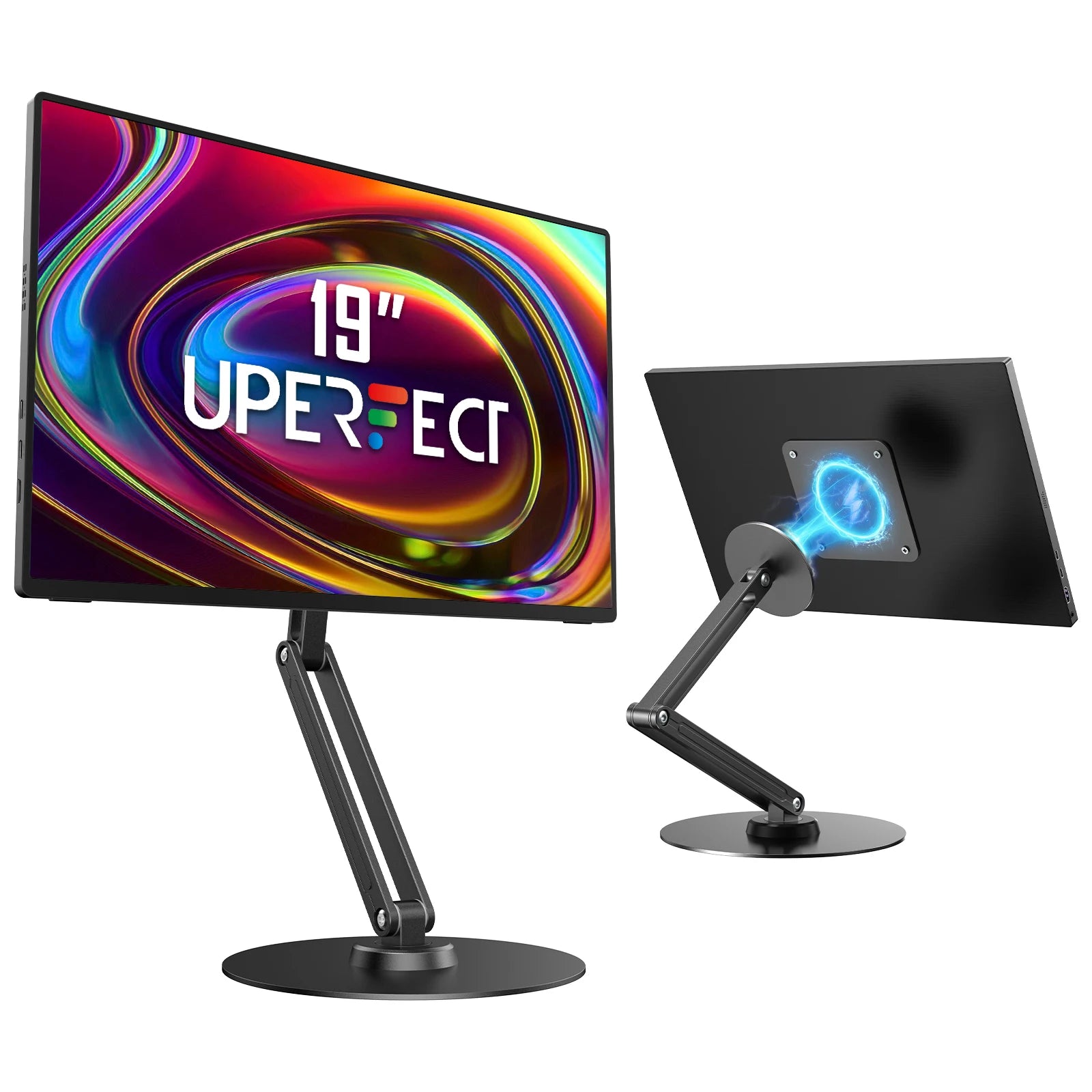 UPERFECT Adjustable Magnetic Stand Holder for 10-19 Inch Portable Monitor Tablet Aluminum Foldable Arm Swivel Desk Stand Mount Main image