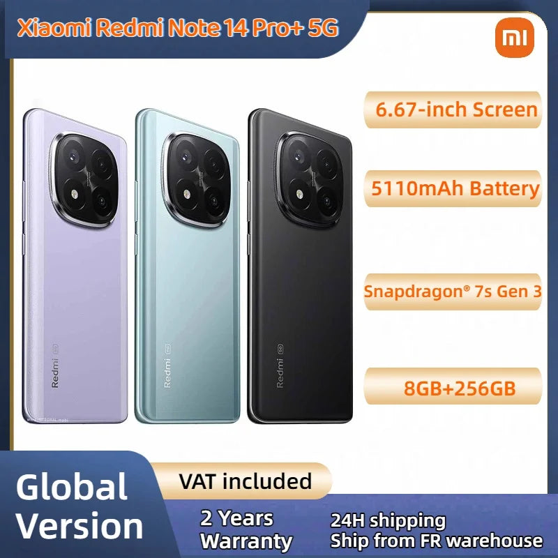 NEW Global Version Xiaomi Redmi Note 14 Pro Plus 5G Smartphone Snapdragon® 7s Gen 3 NFC 6.67” AMOLED 120Hz 5110mAh 120W Fast Charging 200MP Main image