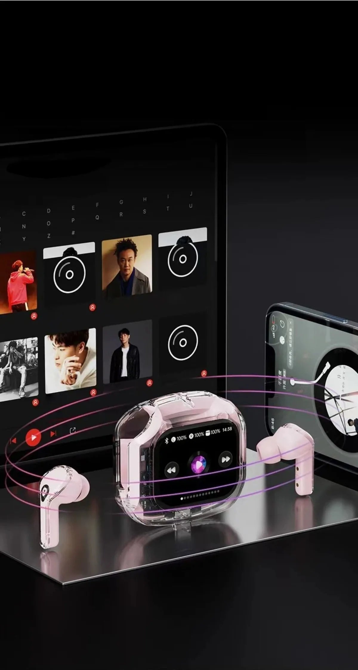 Translation Headphones with Touch Screen Wireless Bluetooth 5.4 Smart  Earphone HiFi Audio High Quality Transparent Case Headset