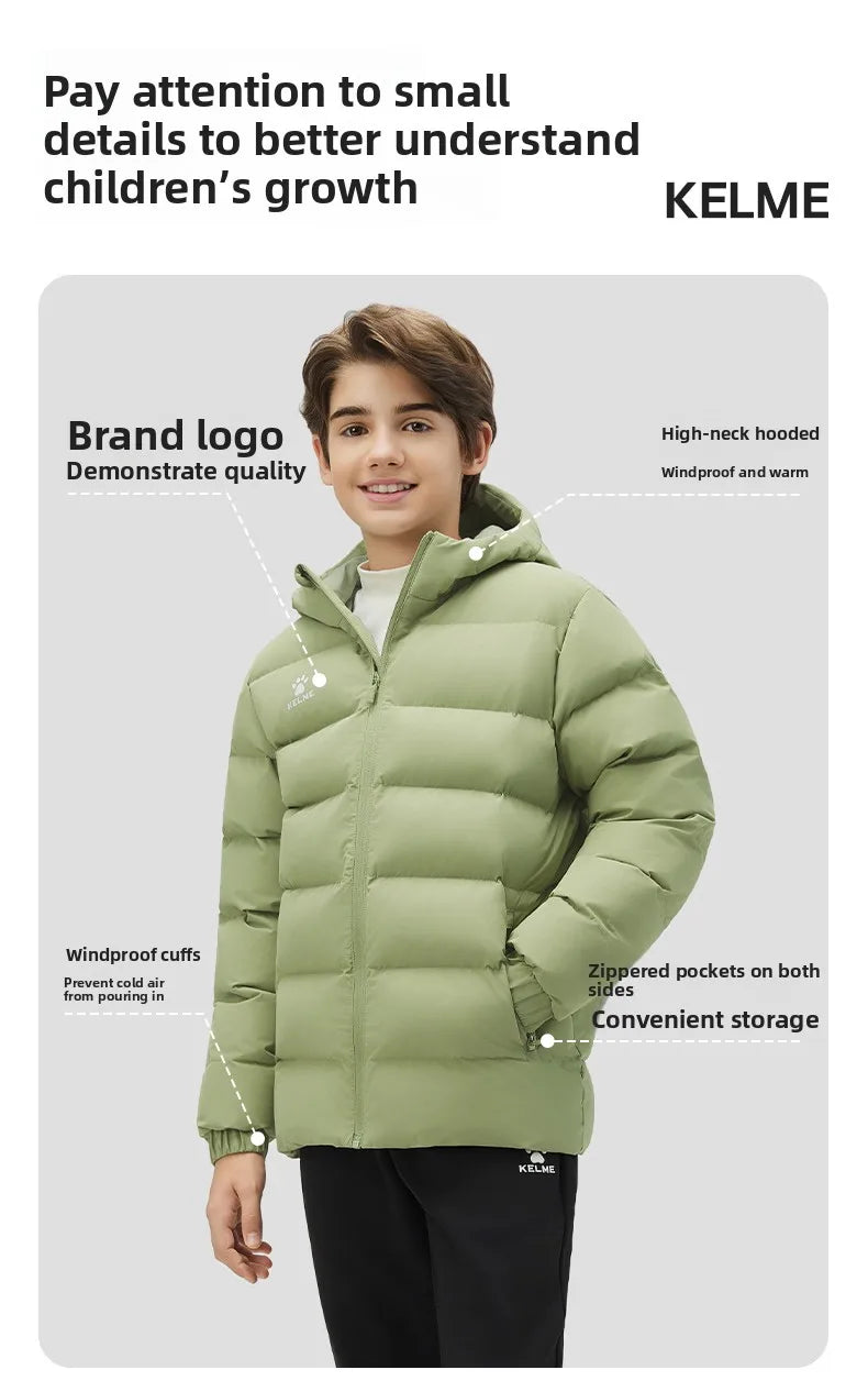 Kelme Children's Warm Cotton Jacket Winter Football Training Cotton Jacket Student Sports Down Jacket Coat