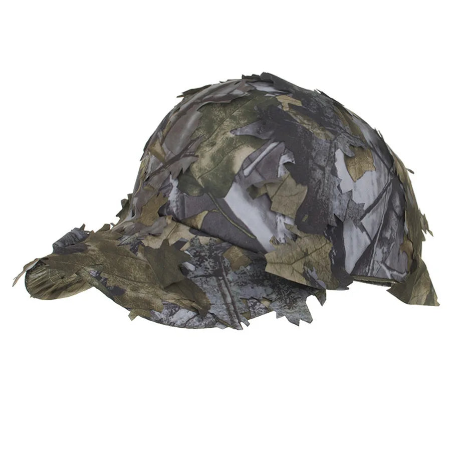 Men's Camouflage Boonie Hats 3D Leaves Camo Tactical Cap Ghillie Caps Hunter Sniper Hats Fishing Sunshade Hunting Accessories