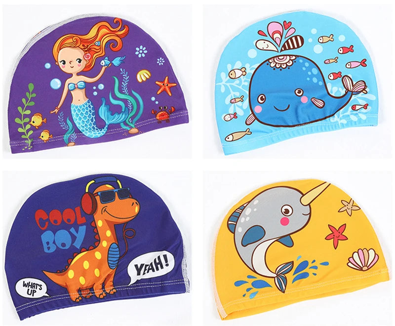 Kids Swim Cap Cartoon Pattern High Elastic Ear Protection Breathable for Pool Swimming Boys Girls Comfort Fit