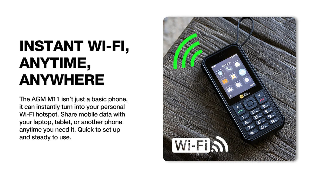 AGM M11 4G Rugged Phone IP68 Waterproof 4000mAh Removable Battery Wi-Fi Hotspot Reverse Charging FM Radio for Outdoor