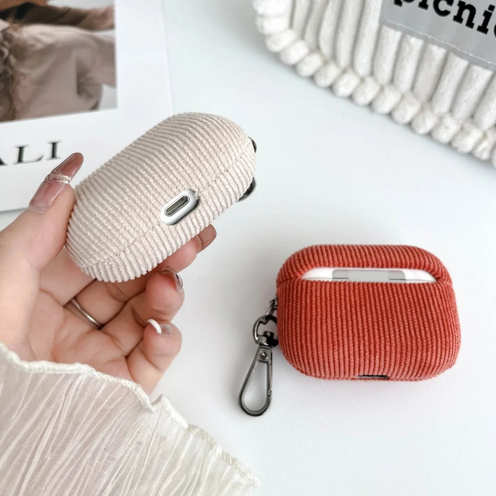 Winter Matte Corduroy Fabric Hook Earphone Case For Apple Airpods 1 2 3 4 Pro 3 2 Wireless Bluetooth Earphone Anti Scratch Cover