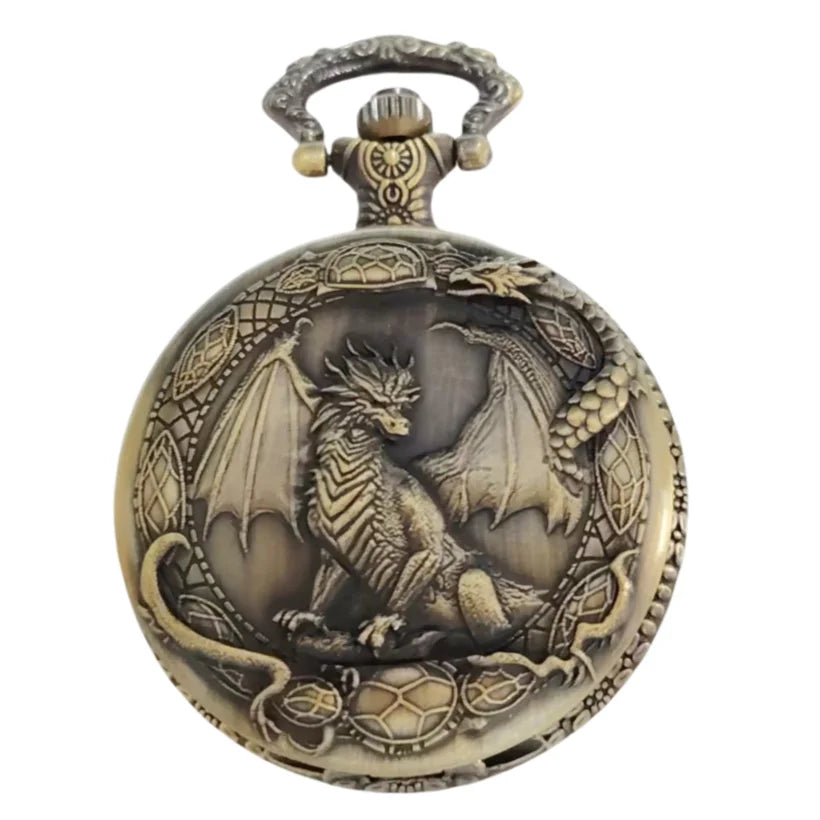 Retro Charm Neutral Handsome Fashion Dragon Carving Quartz Pocket Watch Steampunk Men's and Women's Necklace Pendant Gift Main image