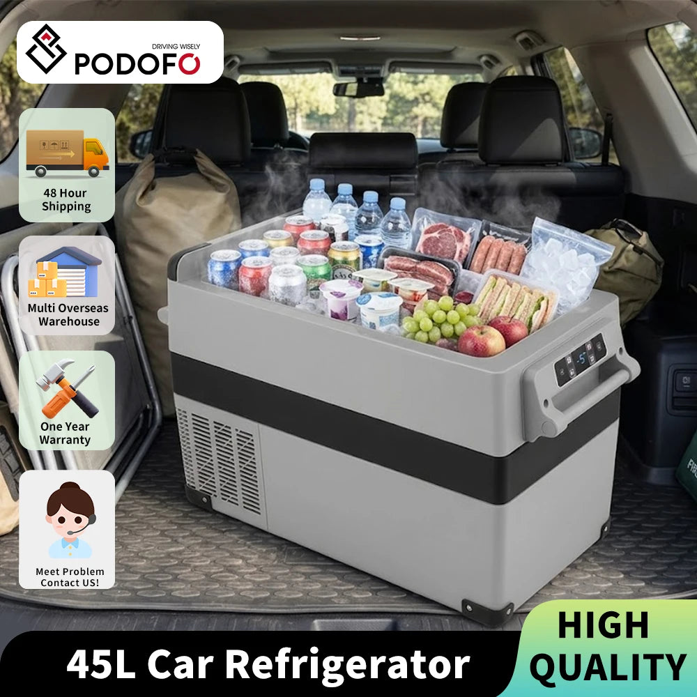 Podofo Car Mini Refrigerator Mini Fridge 45L Freezer Portable Compressor Cooler 12/24V DC 110-240V Ice Box for Camping Main image